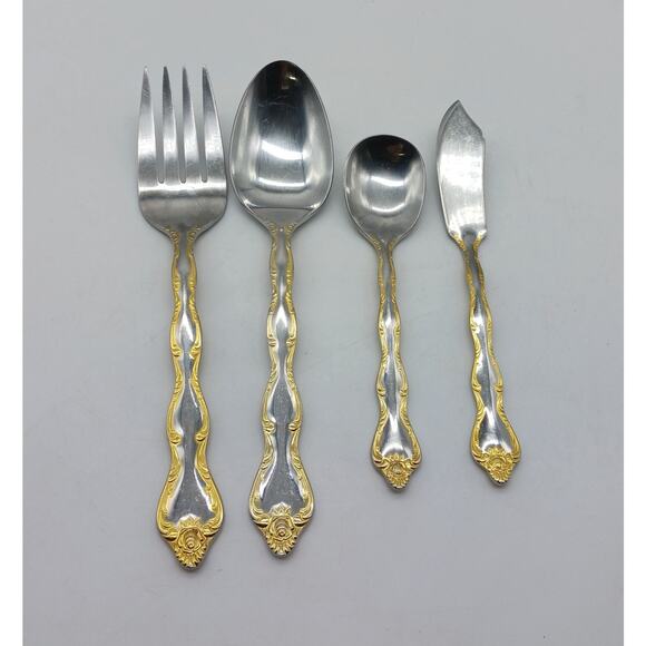 Lot Cold Meat Fork Butter Knife Serving Spoon Rose Cascade Towle Supreme 18/8 - Picture 1 of 9